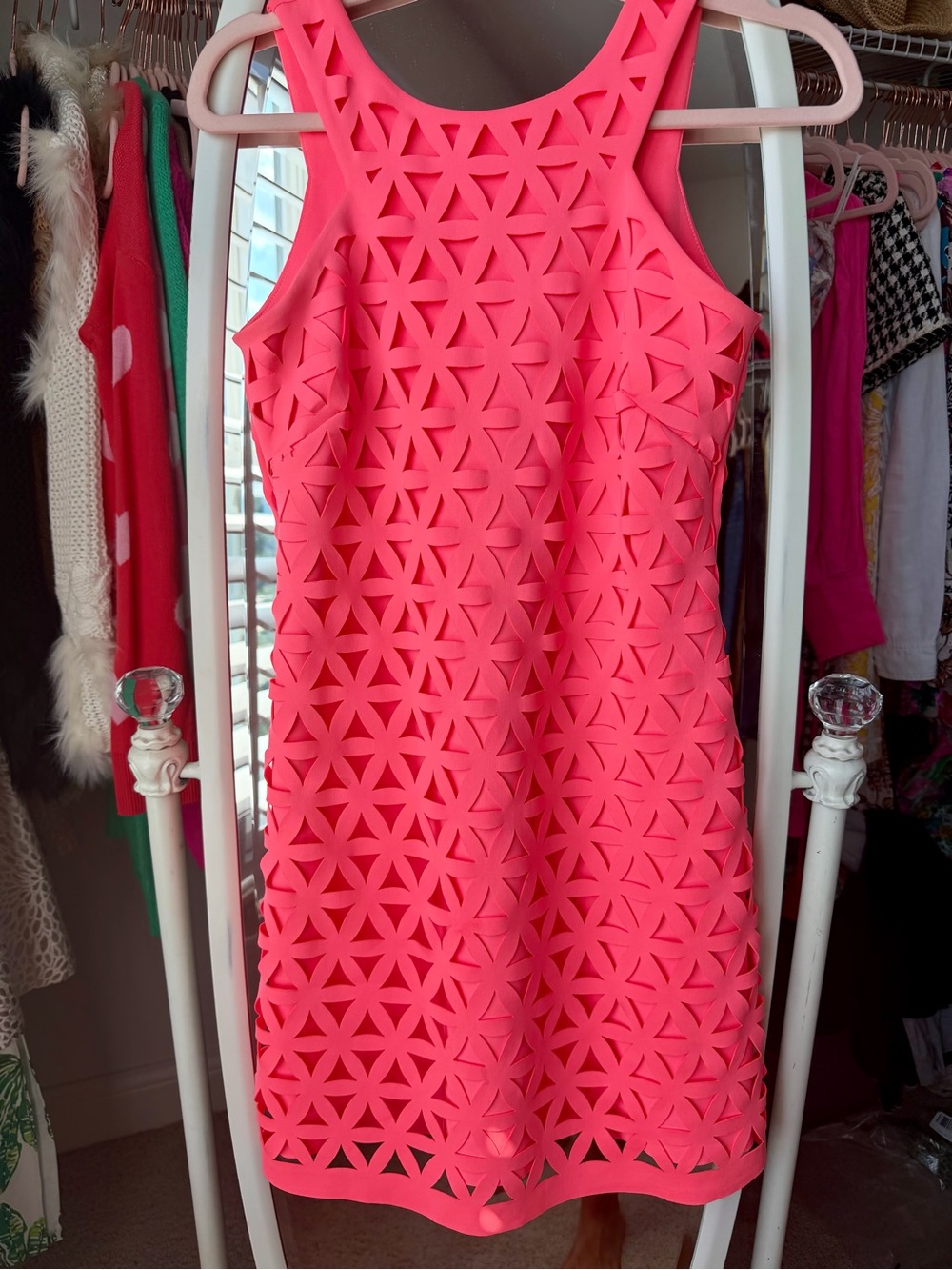 Lilly Pulitzer Neon Pink Laser-Cut Sleeveless Mini Dress